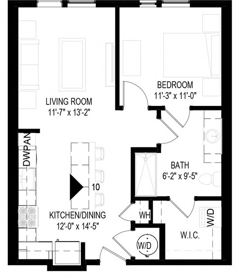 a floor plan of a small house with a bedroom and a living room